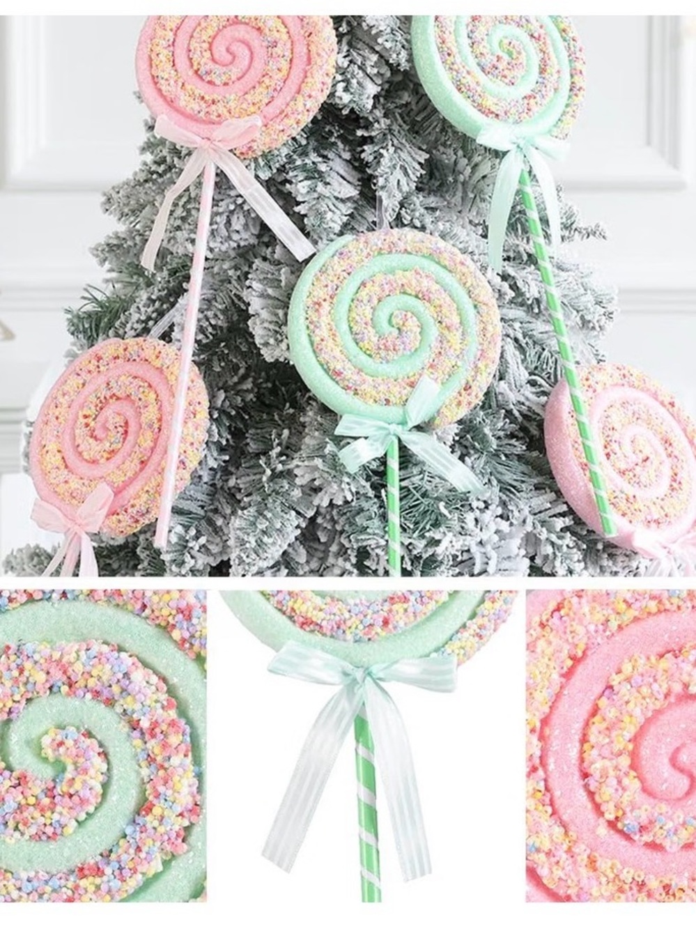 Pastel Candy Swirl Lollipop Ornaments - Pink & Mint